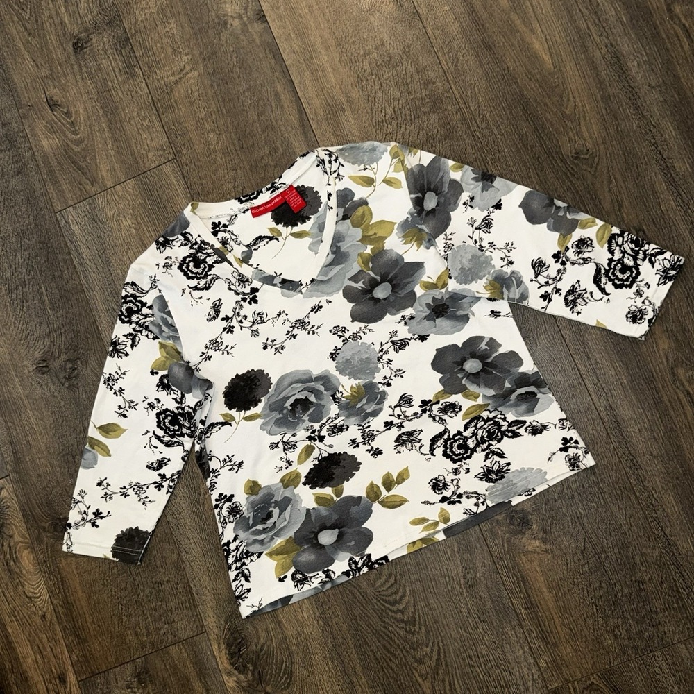 Gloria Vanderbilt Women's M Stretch Top Floral V Neck Short Sparkly Dainty‎ Top - Picture 5 of 12